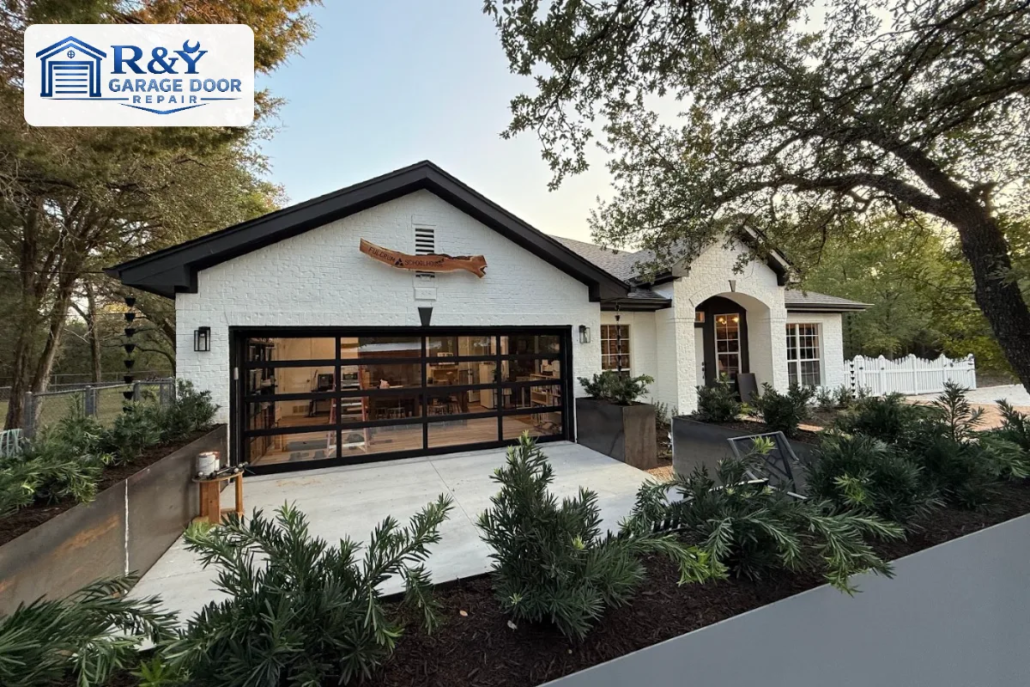 Custom full-view garage door on a modern home, installed by R&Y Garage Door Repair